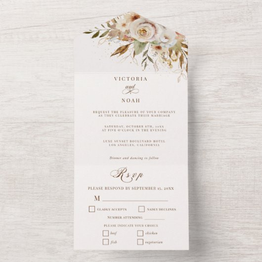 Botanische Rose des rustikalen Herbstes All In One Einladung (Innen Boden)