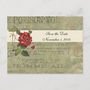 Botanische Rose Französisches Vintages Papier Save Ankündigungspostkarte