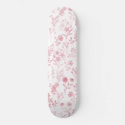 Botanische Rose Gold Blume Weißes Muster Skateboard (Vorderseite)