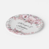 Botanische Rose Gold Florals und Eukalyptus Weddin Pappteller (Schrägansicht)