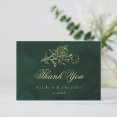 Botanische Rose Green Gold Royal Hochzeit Danke Karte (Stehend Vorderseite)