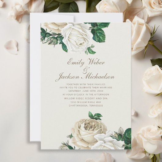 Botanische Rose Hochzeit mit weißer Blüte Einladung