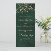 Botanische Rose Hochzeitsprogramm Grün und Gold (Stehend Vorderseite)