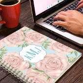 Botanische Rose hübsch Blush Pink Floral Monogramm Notizblock