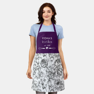 Botanische Rose Schwarze und violette personalisie Schürze