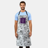 Botanische Rose Schwarzes und Lila Geschäft Schürze (Getragen)