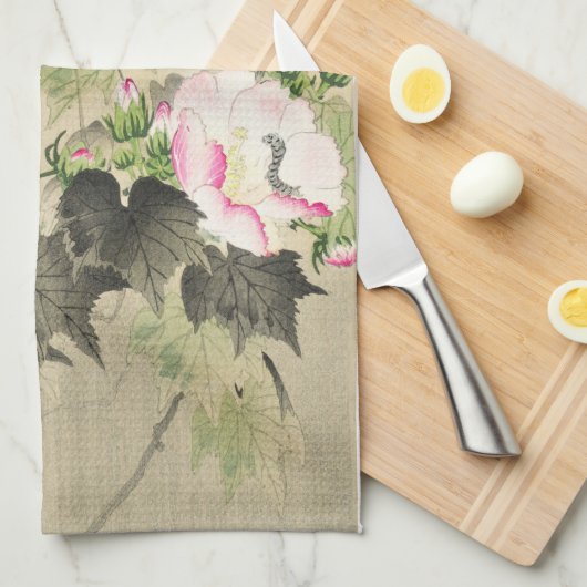 Botanische Rose und Vogel Geschirrtuch (Viertel Falte)