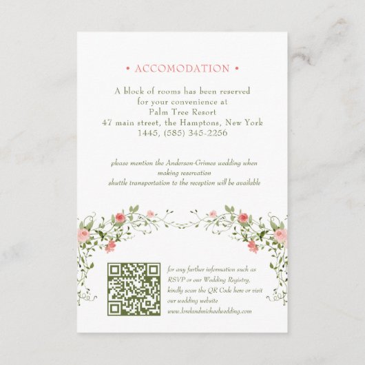Botanische Rose Unterkunft QR Code Wedding Encl Begleitkarte (Rückseite)