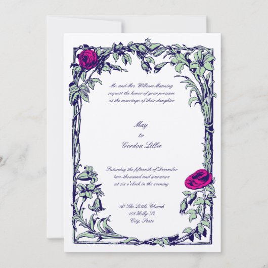 Botanische Rose Vine Border Wedding Einladung (Vorderseite)