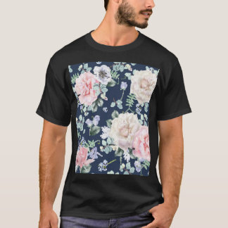Botanische Rosen Blaue Vintage-Muster. T-Shirt