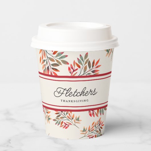 Botanische Rote Blätter Herbst Elfenbein individue Pappbecher (Vorderseite)