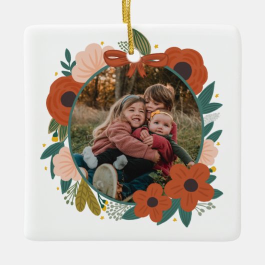 Botanische Rote Blume Urlaub Weihnachtsfest Keramikornament (Vorderseite)