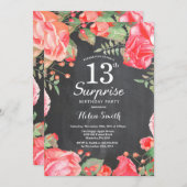 Botanische Rote Flora Überraschung 13. Geburtstag Einladung (Vorne/Hinten)