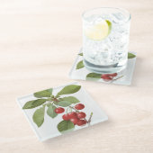 Botanische Rote Kirschen Glasuntersetzer (Schrägansicht)