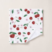 Botanische Rote Kirschen Grünpflanzen & Kirschblüt Badhandtuch Set (Waschlappen)
