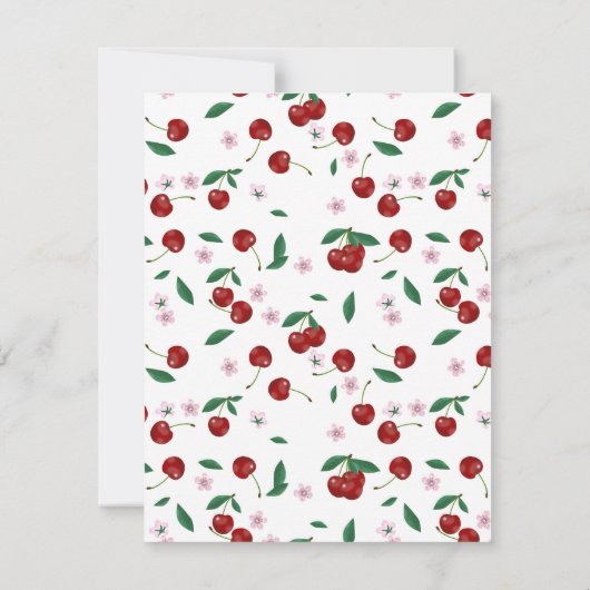 Botanische Rote Kirschen Grünpflanzen & Kirschblüt Dankeskarte (Rückseite)