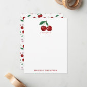 Botanische Rote Kirschen Grünpflanzen & Kirschblüt Mitteilungskarte (Vorderseite/Rückseite Beispiel)