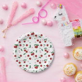 Botanische Rote Kirschen Grünpflanzen & Kirschblüt Pappteller (Party)