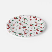 Botanische Rote Kirschen Grünpflanzen & Kirschblüt Pappteller (Schrägansicht)