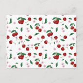 Botanische Rote Kirschen Grünpflanzen & Kirschblüt Postkarte (Vorderseite)