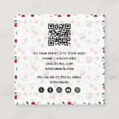 Botanische Rote Kirschen Grünpflanzen & Kirschblüt Quadratische Visitenkarte (Rückseite)