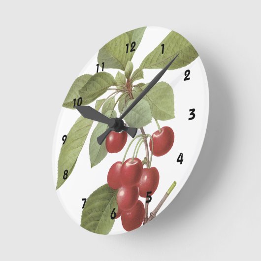Botanische Rote Kirschen Runde Wanduhr (Winkel)