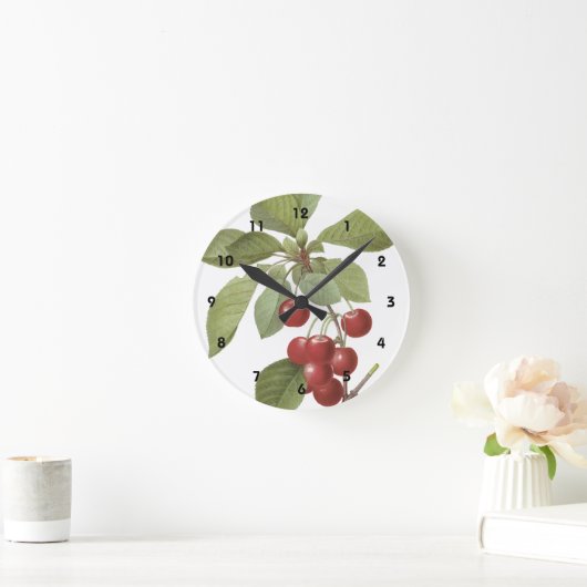 Botanische Rote Kirschen Runde Wanduhr (Zuhause)