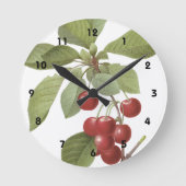 Botanische Rote Kirschen Runde Wanduhr (Vorderseite)
