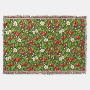 Botanische rote Kirschen und weiße Blüten Decke