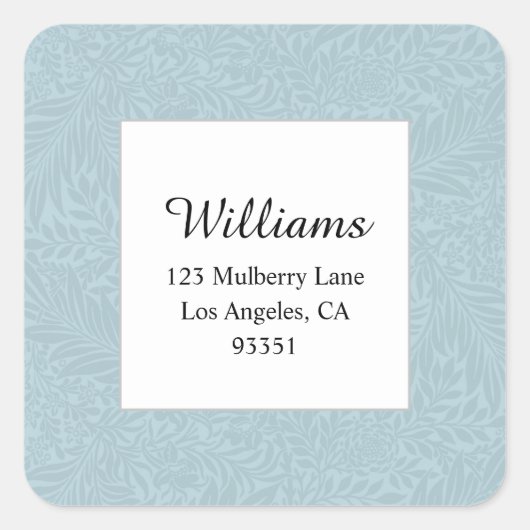 Botanische Rücksendeadresse Vintag Blue Floral Quadratischer Aufkleber (Vorderseite)