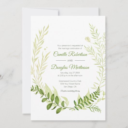 Botanische Rustikale Grüne Laurel Wreath Wedding | Einladung (Vorderseite)