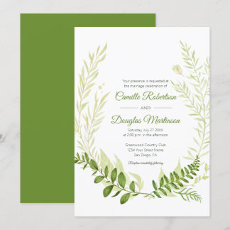 Botanische Rustikale Grüne Laurel Wreath Wedding | Einladung