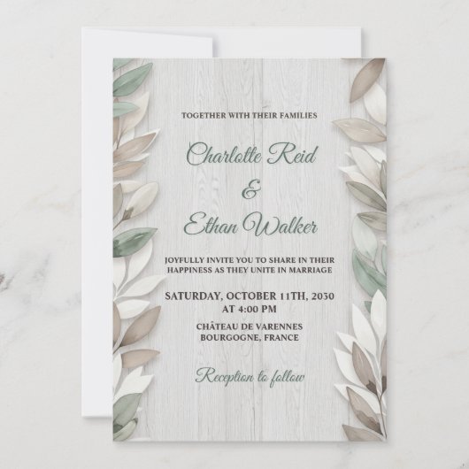 Botanische Rustikale Hochzeit Einladung (Vorderseite)