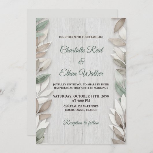 Botanische Rustikale Hochzeit Einladung (Vorne/Hinten)