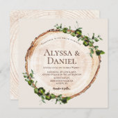 Botanische rustikale Hochzeit Holz schneiden dünne Einladung (Vorne/Hinten)