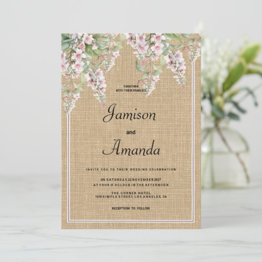 Botanische rustikale Hochzeit von Rosa-Pink-Minze- Einladung (Stehend Vorderseite)
