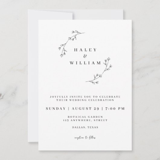 Botanische Rustikale Minimalistische Script Chic C Einladung (Vorderseite)