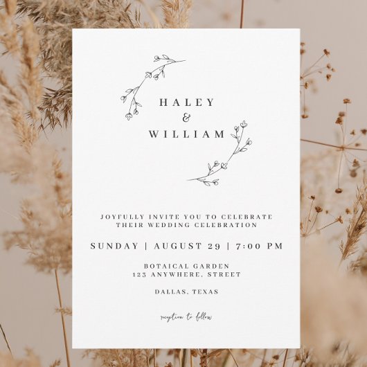 Botanische Rustikale Minimalistische Script Chic C Einladung