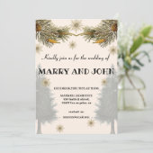 Botanische Rustikale Pine Trees Elegante Winterhoc Einladung (Stehend Vorderseite)