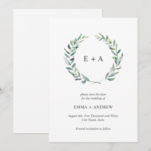 Botanische, rustikale Save the Date-Karte Date (Vorne/Hinten)