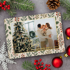 Botanische Saisongrüße auf Holberries Gold Folien Feiertagskarte