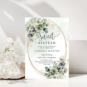 Botanische Salbei-Grün-Sweet-Sixteen-Einladung Einladung