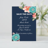 Botanische Save the Date-Karte Blau-Rosa Dankeskarte (Stehend Vorderseite)
