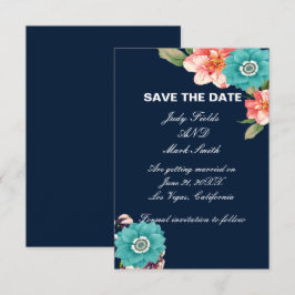 Botanische Save the Date-Karte Blau-Rosa Dankeskarte