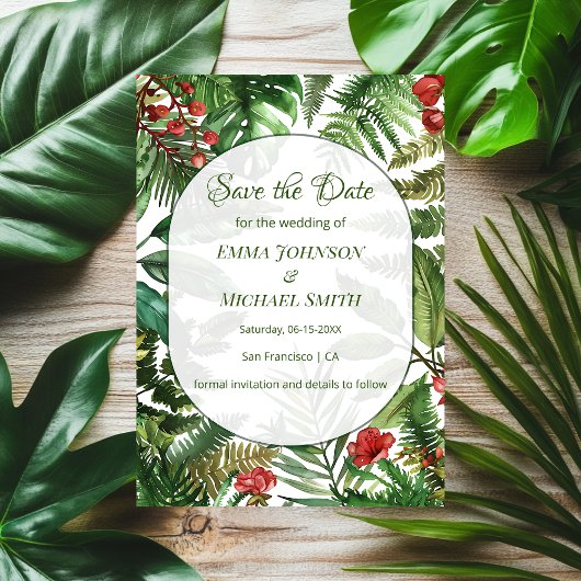 Botanische Save the Date-Karte für tropische Grünt Einladung