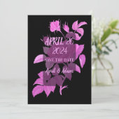 Botanische Save the Date Rose Schwarz-Heiß-Rosa (Stehend Vorderseite)