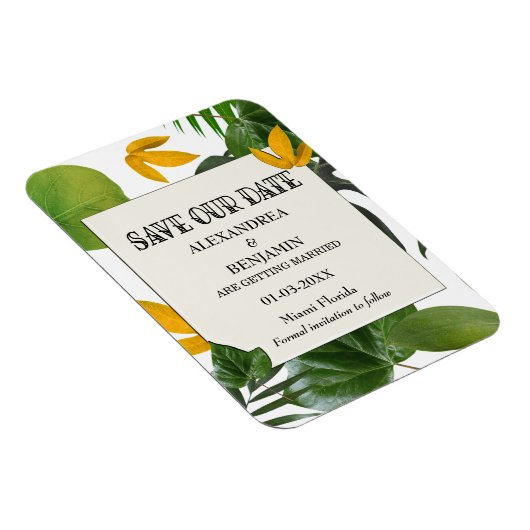 Botanische Save the Date tropische Palmen Magnet (Rechte Seite)