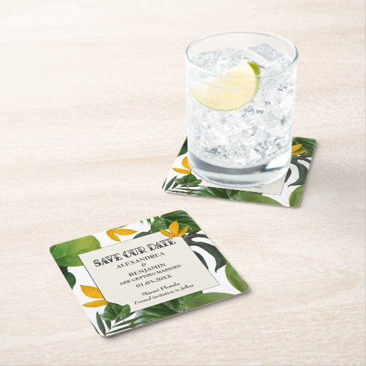 Botanische Save the Date tropische Palmen Rechteckiger Pappuntersetzer (Vor Ort)