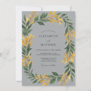 Botanische Schiefer-Senf-Blatt-Hochzeit Einladung