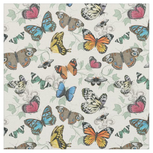 Botanische Schmetterlinge belästigende Printwerbun Stoff (Nahaufnahme)